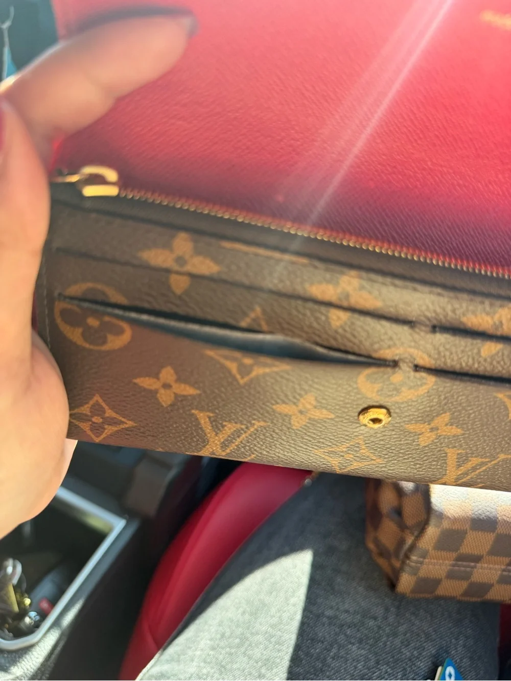 Louis Vuitton Monogram Continental Wallet with Red Flower Hardware